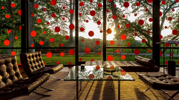 Яеи Кусама покрыла точками Стеклянный дом Филипа Джонсона