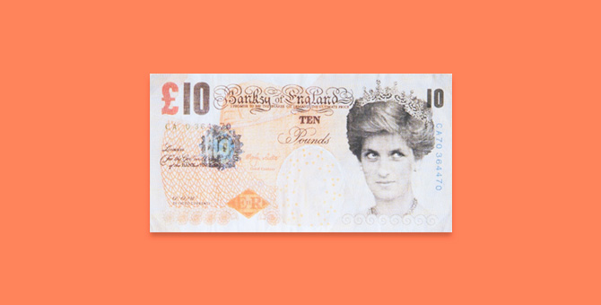 Фальшивая банкнота Бэнкси с принцессой Дианой теперь принадлежит Британскому музею