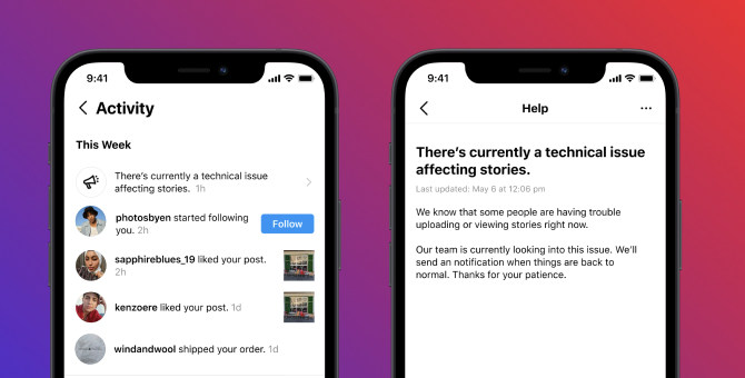 Instagram тестирует новые уведомления о технических сбоях