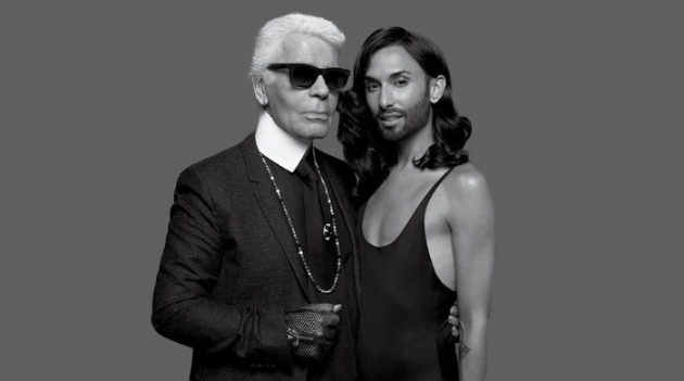 Кончита Вурст и беременная Эшли Гуд в съемке Карла Лагерфельда