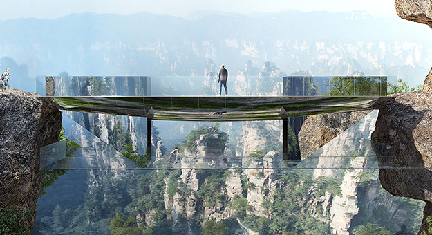 В Китае между скалами построят зеркальный мост