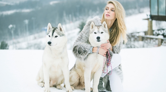 Ясмина Муратович и хаски в зимней съемке Buy by Me