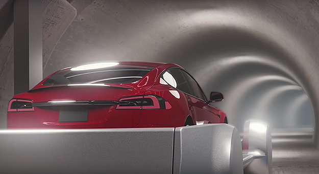 Илон Маск представил подземный тоннель, где машины возят на скейтах