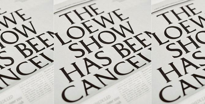 Loewe анонсировал шоу сообщением об отмене показа
