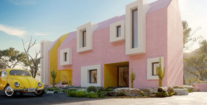 Московские архитекторы показали проект розового дома в мексиканской пустыне