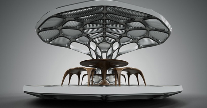 Под сенью металлической кроны: сборный обеденный \"уголок\" от Захи Хадид