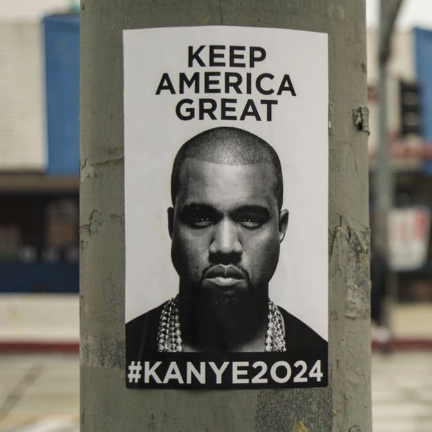 В американских городах появились постеры с лицом Канье Уэста и фразой «Keep America Great»