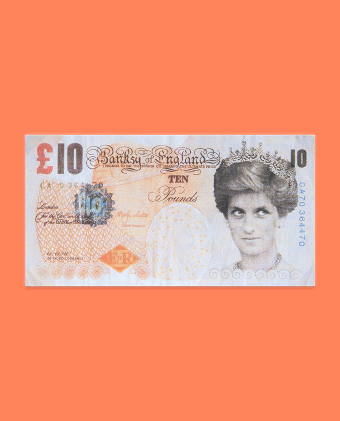 Фальшивая банкнота Бэнкси с принцессой Дианой теперь принадлежит Британскому музею