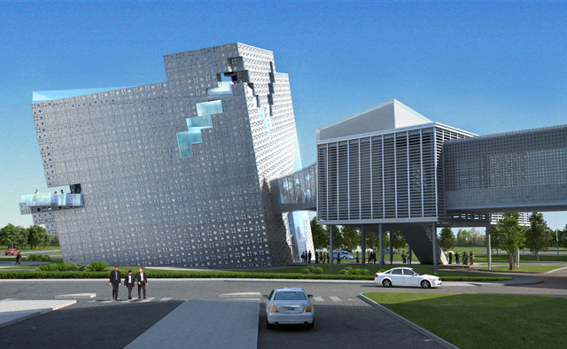 Скособоченный офис-куб в Научном парке Гонконга