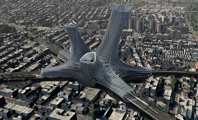 Студия AMLGM предложила строить дома на транспортных узлах Нью-Йорка