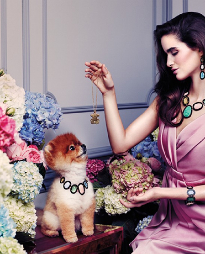 Лу-Лу Робертс и померанский шпиц в украшениях