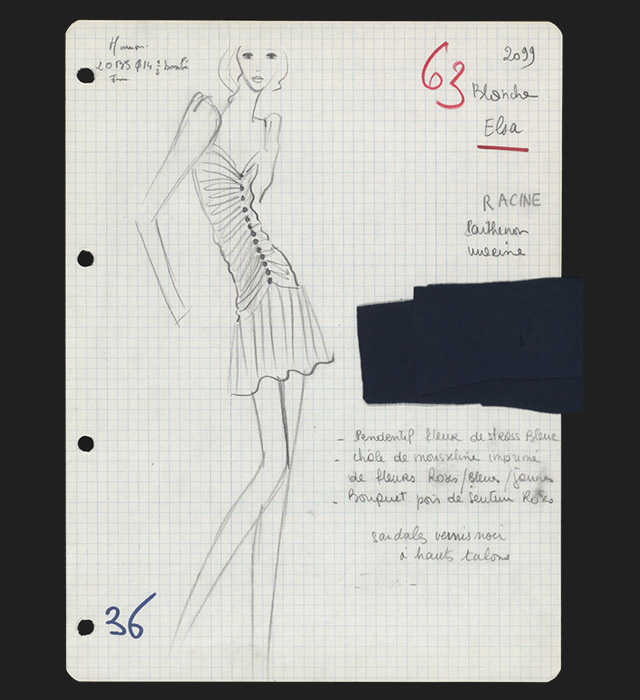 Эскиз для коллекции Yves Saint Laurent Haute Couture весна-лето 1971