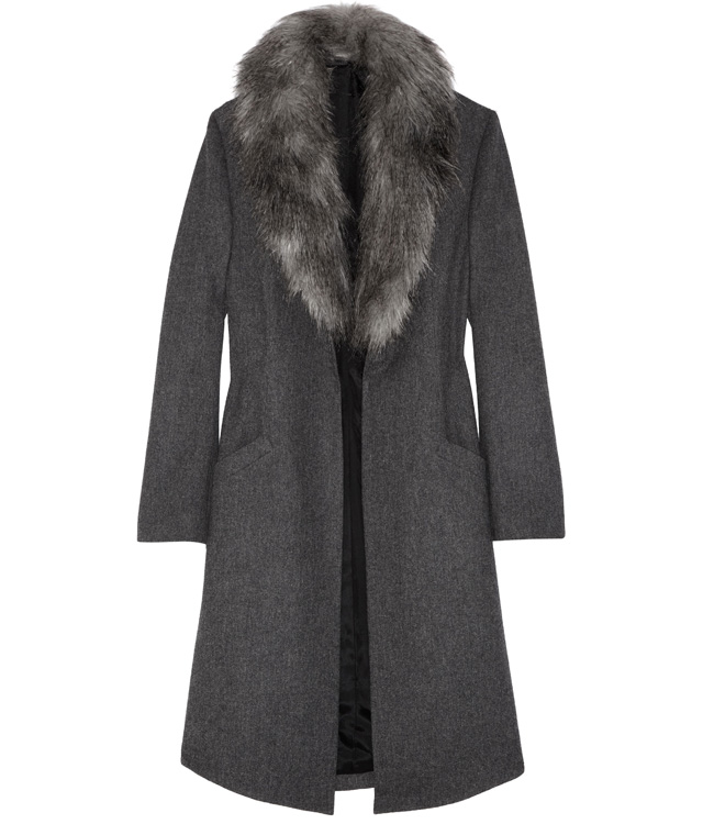 Шерстяное пальто с воротником из искусственного меха