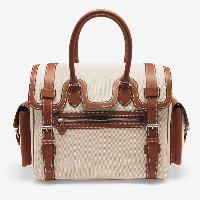 СУМКА LACKY, СДЕЛАННАЯ ПОД ЗАКАЗ LAKIS GAVALAS ИЗ КОЖИ BARÉNIA И TOILЕ (ПАРУСИНОВОГО МАТЕРИАЛА) БЕЛОГО И КОРИЧНЕВОГО ЦВЕТА HERMÈS, 2007 EUR 4000 - 6,000