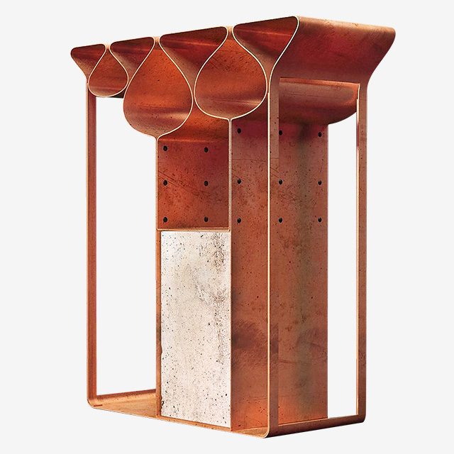 Консоль для сал». IZBA Project хранения в Милане. Medici, диз. А. Неклеса. Медь, латунь, Аэропорт Кольцово бетон