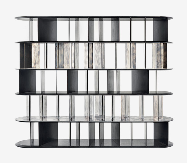 Стеллаж DC 218, колл. Modern Sense, Ceccotti. Латунь в отделке серебро «антик», американский орех