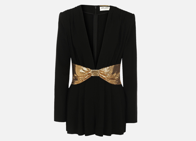 Комбинезон, Saint Laurent<p><a style=\"\" target=\"_blank\" href=\"https://www.tsum.ru/catalog/kombinezony-2504/pritalennyy_mini_kombinezon_s_kontrastnym_poyasom-5257707-color-chernyy.html\">ЦУМ</a></p>