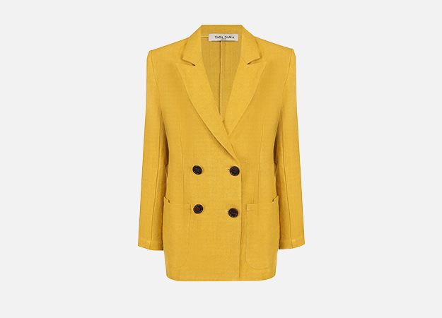 Пиджак, Tata Naka<p><a style=\"\" target=\"_blank\" href=\"https://www.tsum.ru/catalog/zhakety-2505/odnotonnyy_dvubortnyy_zhaket_iz_khlopka-5248119-color-zheltyy.html\">ЦУМ</a></p>
