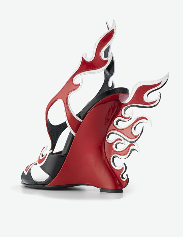 Prada's Wedge Sandal in Rosso, Bianco, and Nero Leather, Spring/Summer 2012