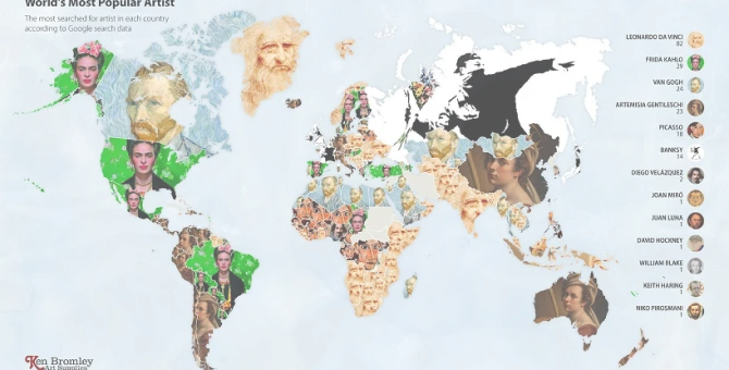 Появилась мировая карта с самыми популярными арт-запросами в Google