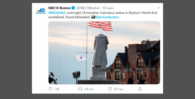 Протестующие в США сносят памятники Христофору Колумбу
